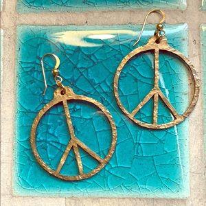 Bronze, hand-hammered peace sign earrings